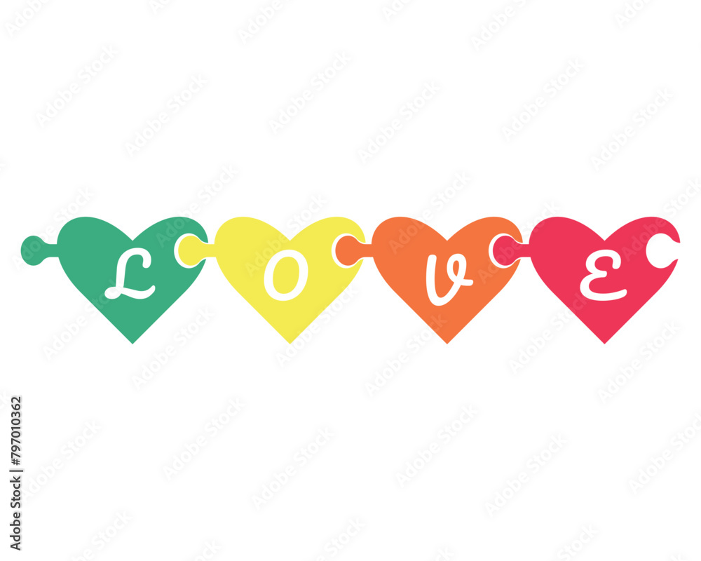Writing the word love on hearts. Valentine s day. Vector illustration
