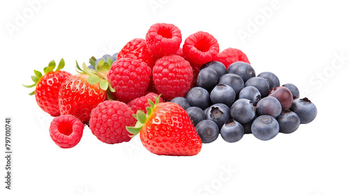 Assorted Berries on Transparent Background - Fresh and Juicy Raspberries  Blueberries  and Strawberries for Culinary Creations and Healthy Snacks