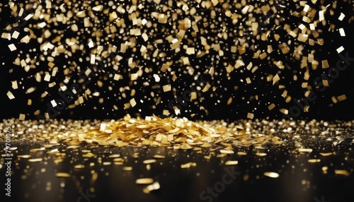 'isolated party confetti background space copy raining black concept Generated. gold AI award. award celebrate anniversary birthday company jubilee stage banner rai' photo