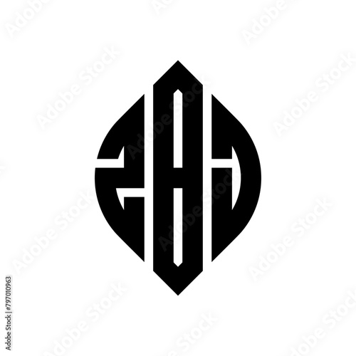 ZBJ circle letter logo design with circle and ellipse shape. ZBJ ellipse letters with typographic style. The three initials form a circle logo. ZBJ Circle Emblem Abstract Monogram Letter Mark Vector.