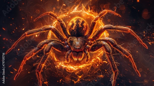 Fiery spider illustration in dazzling orange hues  perfect for fantasy and horror projects