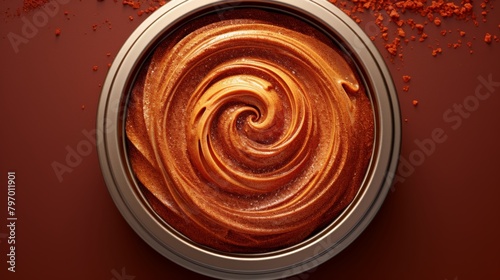 Artistic cinnamon and cocoa powder swirl design on dark background