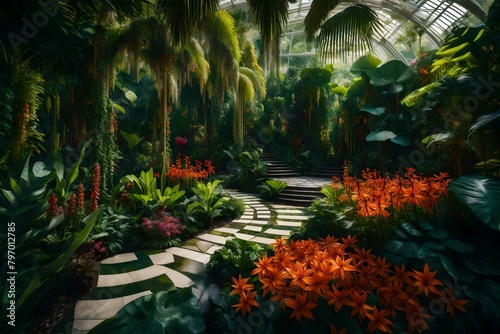 tropical garden with trees