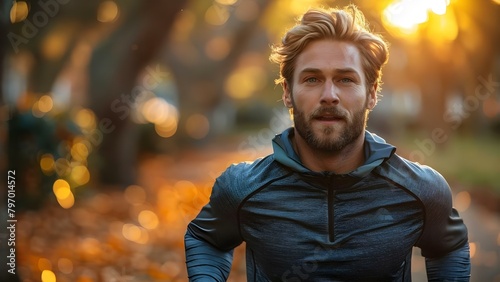 A young Caucasian man focusing on fitness goals by jogging for physical strength and health. Concept Fitness, Health, Exercise, Jogging, Lifestyle,