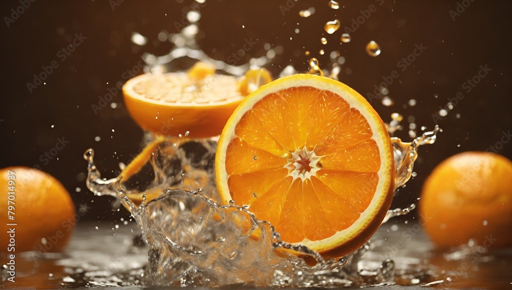oranges and water splashes. oranges and water splashes.