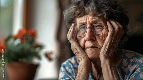 Senior Woman With A Worried, Sad, And Frustrated Expression, Depicting Themes Of Unhappiness, Stress, And Anxiety - Suitable For Content About Depression Or Mental Health In Older Adults photo