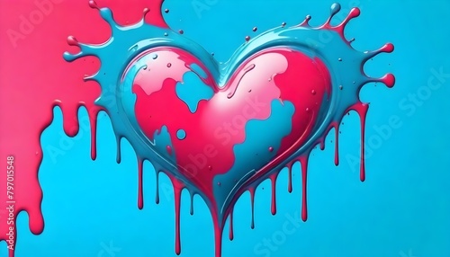 Dripping Hearts Abstract Love Digital Art Painting Pink Blue Valentine Artwork Background Design