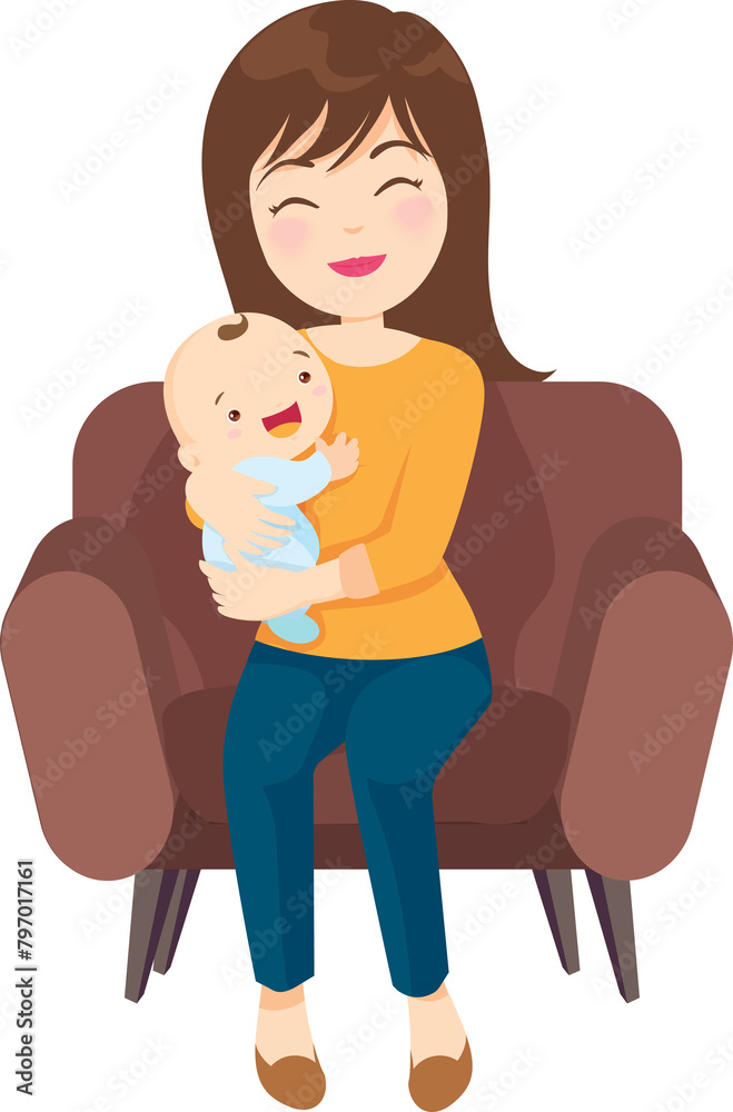 mother holding baby in arms. mom hugging her child