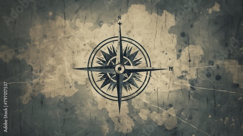 Vintage compass illustration on a cracked textured background