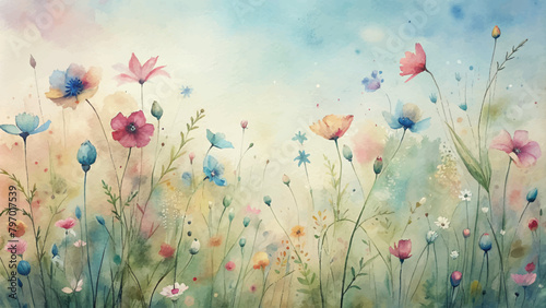 Wildflower watercolor background with warm atmosphere © Fauzi Arts