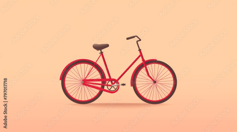 Minimalist red bicycle on a subtle peach background exuding simplicity and elegance