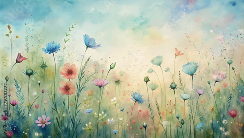 Wildflower watercolor background with warm atmosphere