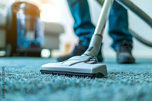 Wallpaper Mural Professional Janitor Demonstrates Carpet Cleaning Skills with a Vacuum Cleaner. Concept Cleaning Techniques, Janitorial Skills, Carpet Maintenance, Vacuum Cleaner Demo, Professional Cleaning Torontodigital.ca