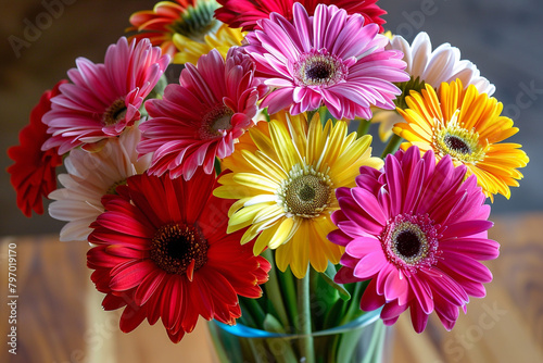 A vase overflows with a colorful mix of gerbera daisies  their bright petals and cheery centers radiating joy and energy.