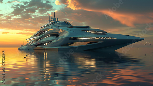Futuristic Realistic Yacht Technology Concept Future Yacht Aspect 16:9