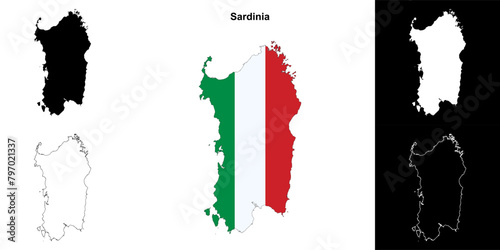 Sardinia blank outline map set