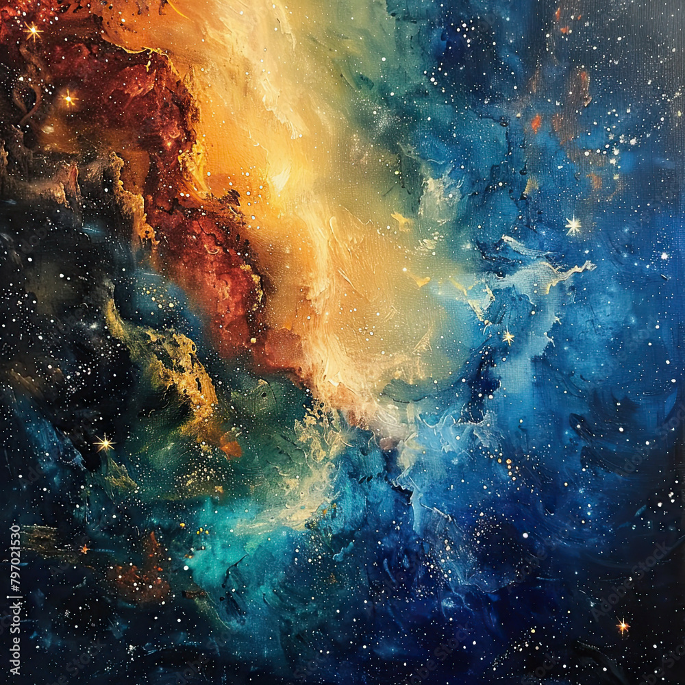Fototapeta premium Galactic Dreams Oil-Painted Space Odyssey