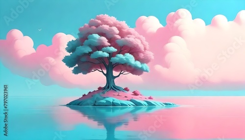 Single Tree Digital Art Abstract Painting Graphic Artwork Minimalistic Nature Background Design