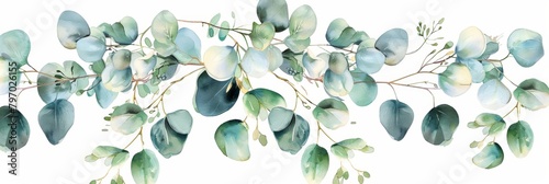 Delicate Eucalyptus Leaves and Flowers for Wedding Invitations Generative AI