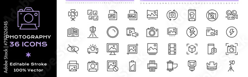 Photography line icons - editable stroke