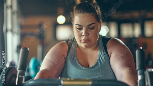 Overweight Woman Exercising At The Gym  Working Towards A Healthier Lifestyle Through Fitness And Weight Loss