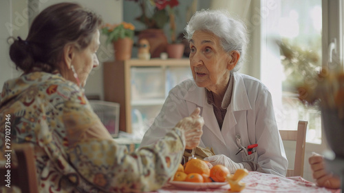 Senior Woman Receiving Home Care Meal From Nurse Caregiver  Assistance With Eating Lunch In Retirement  Elderly Health Recovery Support