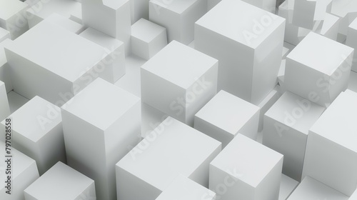 Abstract 3d rendering of white cubes background. Cubes pattern.