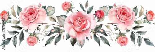 Delicate Floral Frame with Pink Roses Generative AI © Stefan