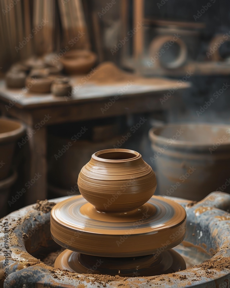 Pottery Wheel in Action Creating a Clay Pot Pottery Wheel in Action Creating a Clay Pot