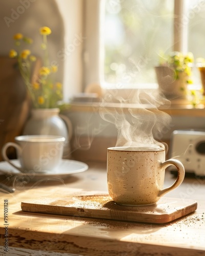 Morning Coffee in Sunlit Kitchen