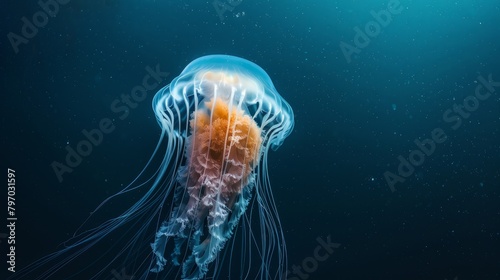 Luminous Jellyfish Gliding Through Deep Blue Ocean