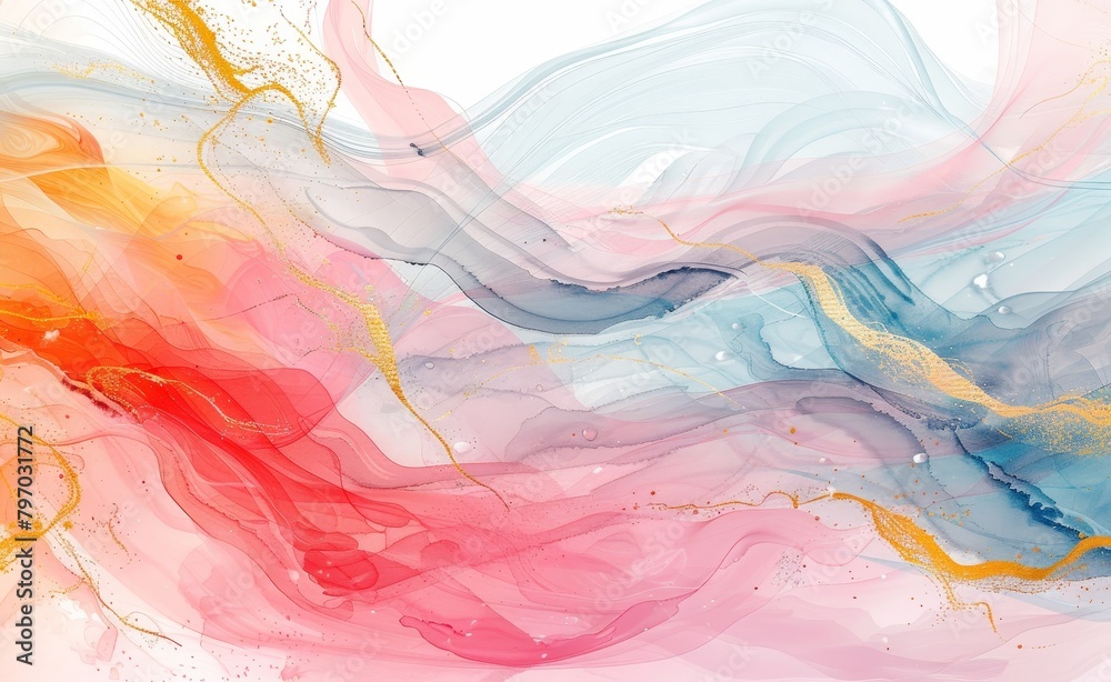 Fototapeta premium Abstract Colorful Wave Art with Gold Accents