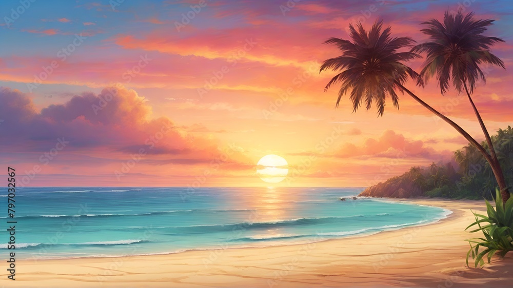 Beautiful natural view of tropical beach and sea at sunset Beautiful natural view of tropical beach and sea at sunset