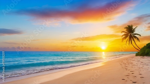 Beautiful natural view of tropical beach and sea at sunset