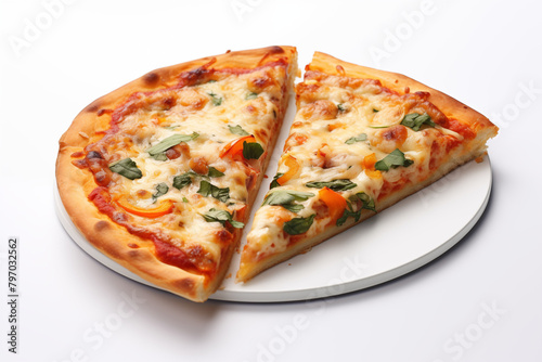 Pizza on white background. Pizza related topics. Food related topics. Fast food. Image for graphic designer. Italian restaurant. Pizza delivery. Pizza restaurant chain.