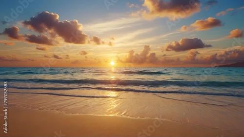 Beautiful natural view of tropical beach and sea at sunset