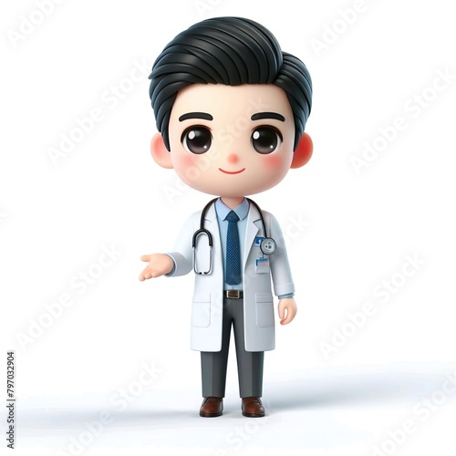 Cute health doctor 3D character, isolated white background. © Bayu Aji