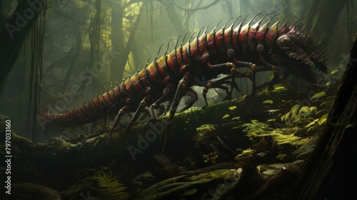 Stunning close-up of a venomous centipede in a misty jungle setting