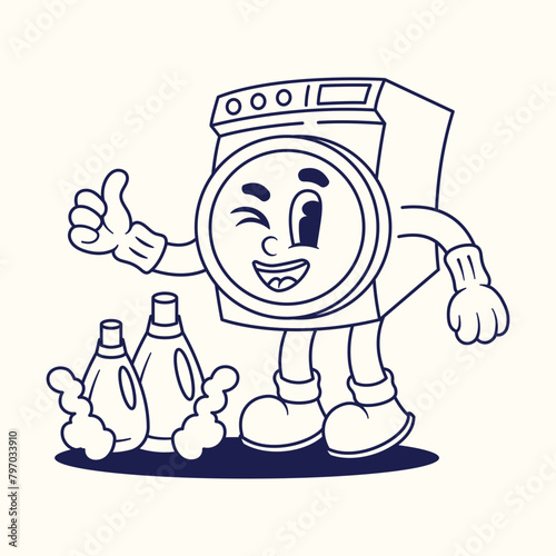 Washing Machine Cartoon Character Illustration Outlineion Version