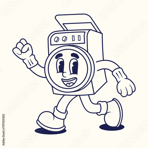 Washing Machine Cartoon Character Illustration Outlineion Version
