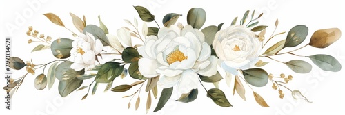 Delicate Floral Bouquet with White Roses and Peonies Generative AI © Stefan