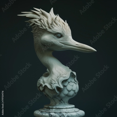 Sculpture of a Mythical Bird Creature on a Pedestal