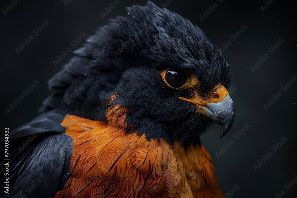 Close-up Portrait of a Majestic Black and Orange Bird of Prey