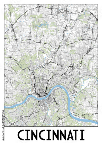 Cincinnati Ohio USA map poster art