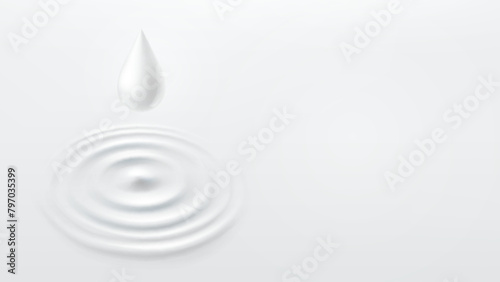 Milk circle ripple, splash water waves top view with drop background. Vector cosmetic cream, shampoo, white product or yogurt swirl round texture surface template