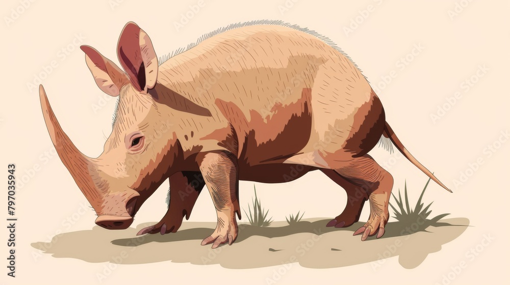 Fototapeta premium A detailed illustration of a prehistoric aardvark-like creature standing in a natural habitat