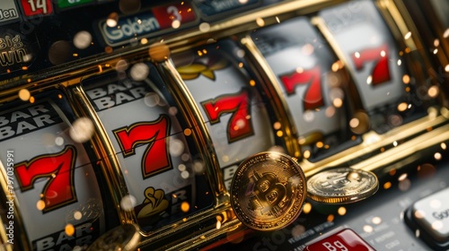 Bitcoin and slot machine jackpot concept