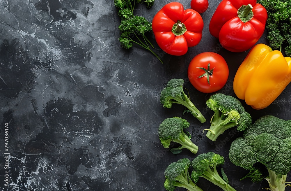 Fresh vegetables arranged on a dark textured background Fresh vegetables arranged on a dark textured background