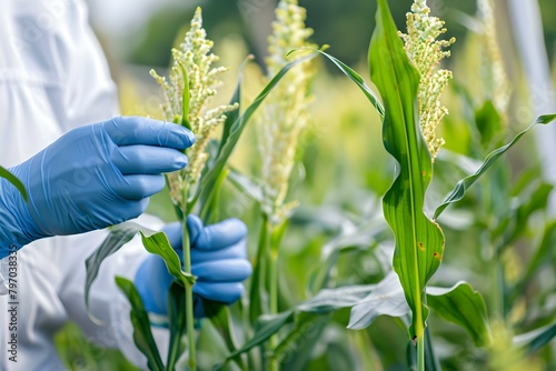 Modern biotechnology enhances agriculture with GMOs for healthy abundant crops in rural areas. Concept Agricultural Biotechnology, GMOs, Rural Development, Crop Health, Sustainable Farming photo