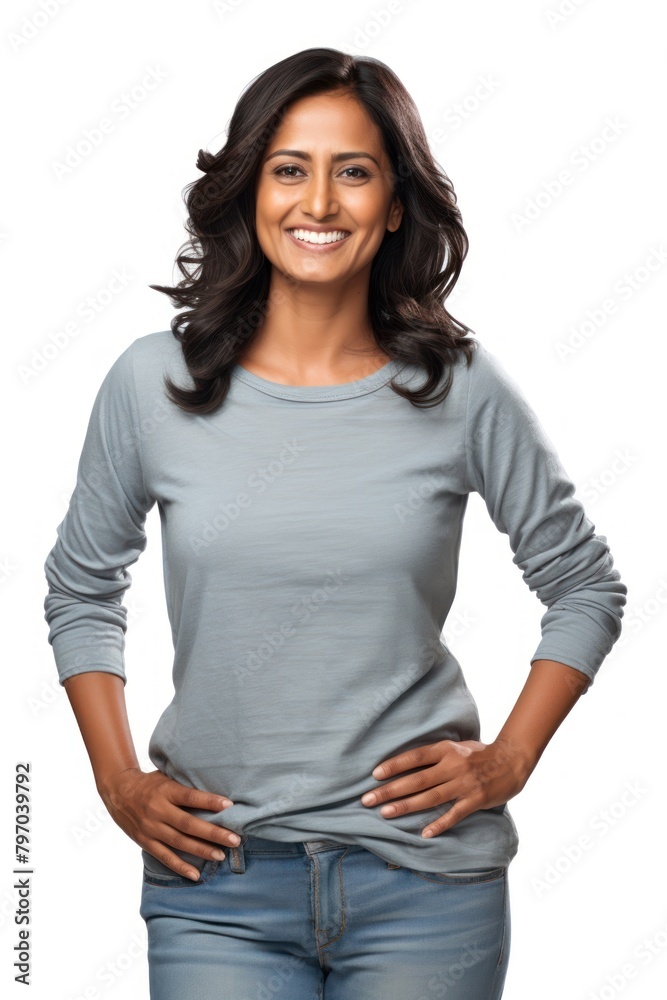 Smiling south asian woman sleeve smile white background. Smiling south asian woman sleeve smile white background.
